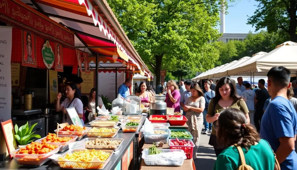 A vibrant Thai food festival in Washington DC with food stalls and cultural performances