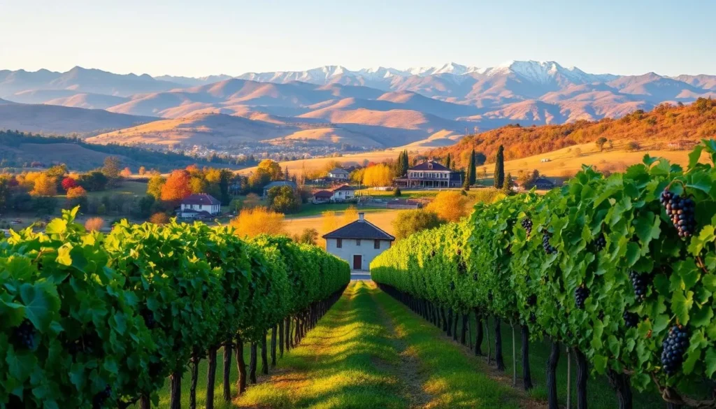 A vibrant landscape showcasing the seasonal highlights of Napa Valley, California. In the foreground, rows of lush, verdant vineyards stretch out, their vines heavy with ripe grapes. In the middle ground, rolling hills dotted with picturesque wineries and charming farmhouses, bathed in warm, golden sunlight. The background features the majestic Mayacamas Mountains, their peaks dusted with a hint of snow, creating a serene and picturesque backdrop. The scene is alive with the colors of the season, from the vibrant greens of the vines to the burnished hues of the autumn foliage. The overall mood is one of tranquility and abundance, capturing the essence of Napa Valley at its most beautiful.