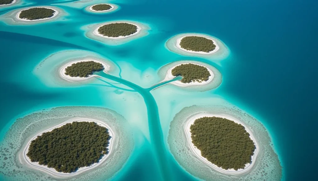 Aerial view of Cedar Keys National Wildlife Refuge showing multiple small islands surrounded by clear blue waters