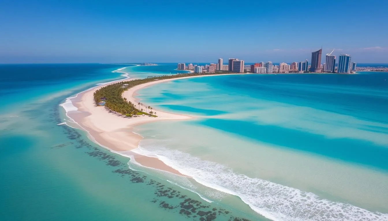 Aerial view of Fortaleza's coastline showing the curved beaches and modern skyline