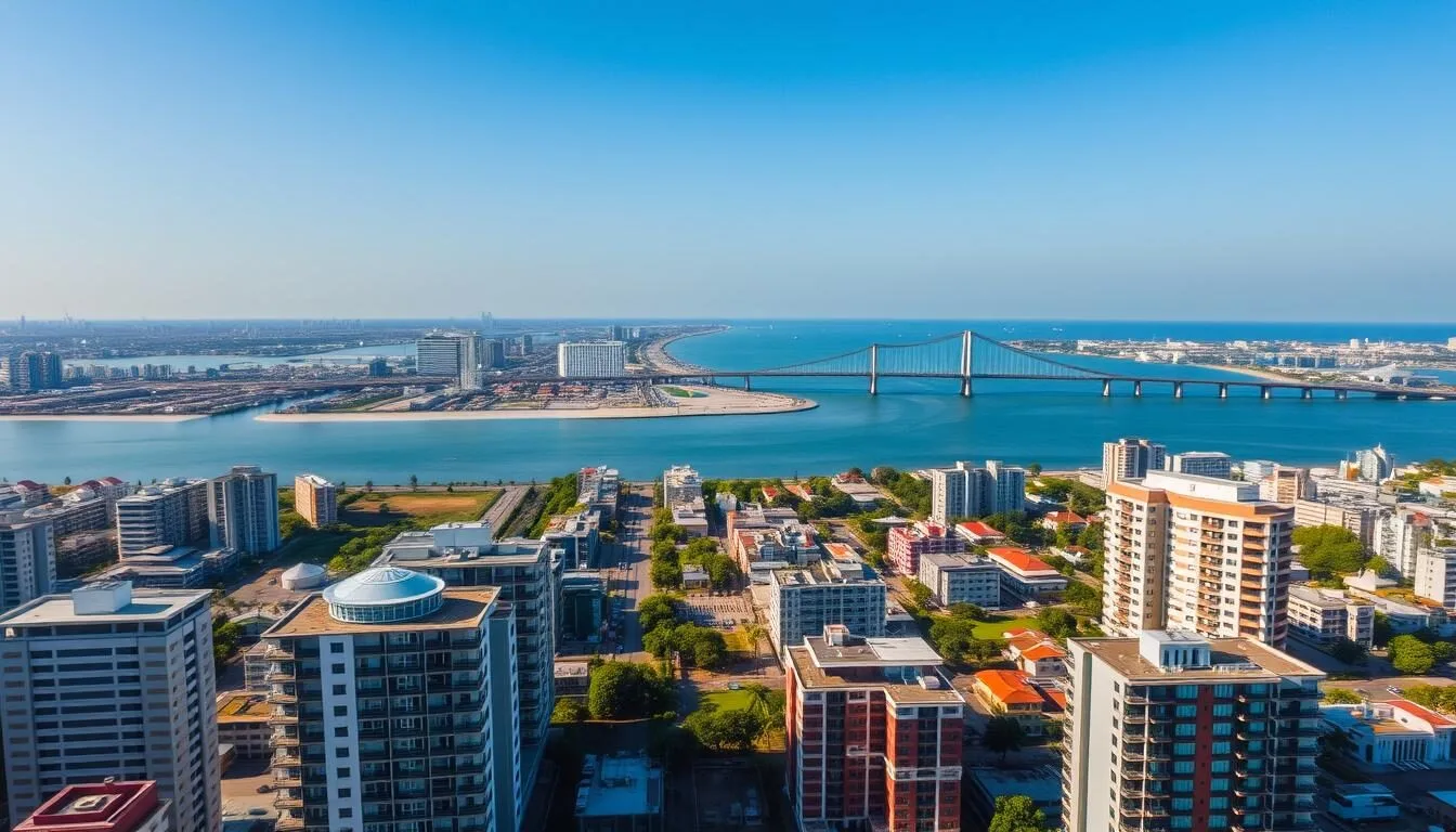 Aerial-view-of-Lagos-Nigeria-showing-the-city-skyline-with-the-Third-Mainland-Bridge-1 Aerial view of Lagos, Nigeria showing the city skyline with the Third Mainland Bridge stretching across the lagoon