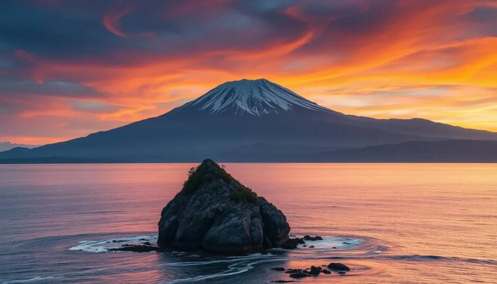 Amaharashi Coast with Woman's Rock and Tateyama Mountain Range in the background