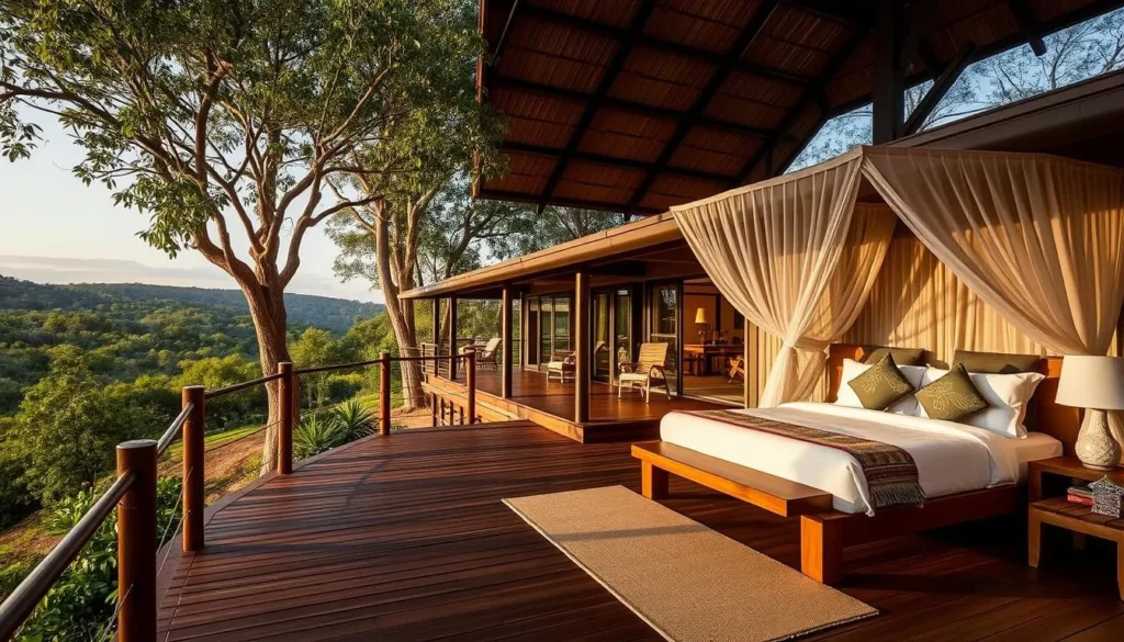 An image of Cooinda Lodge's accommodation options and its surroundings.