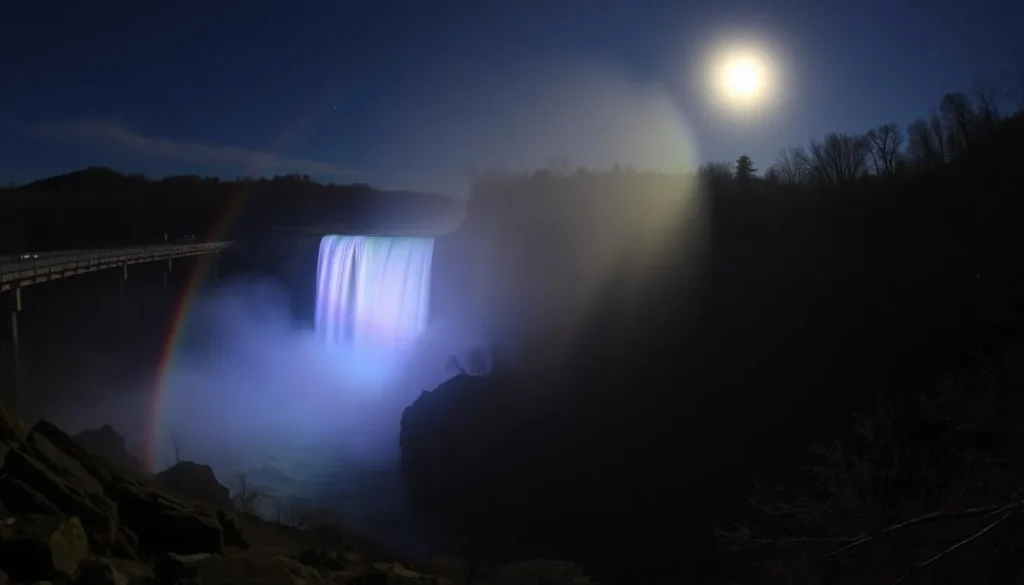 An image of Cumberland Falls during a moonbow event