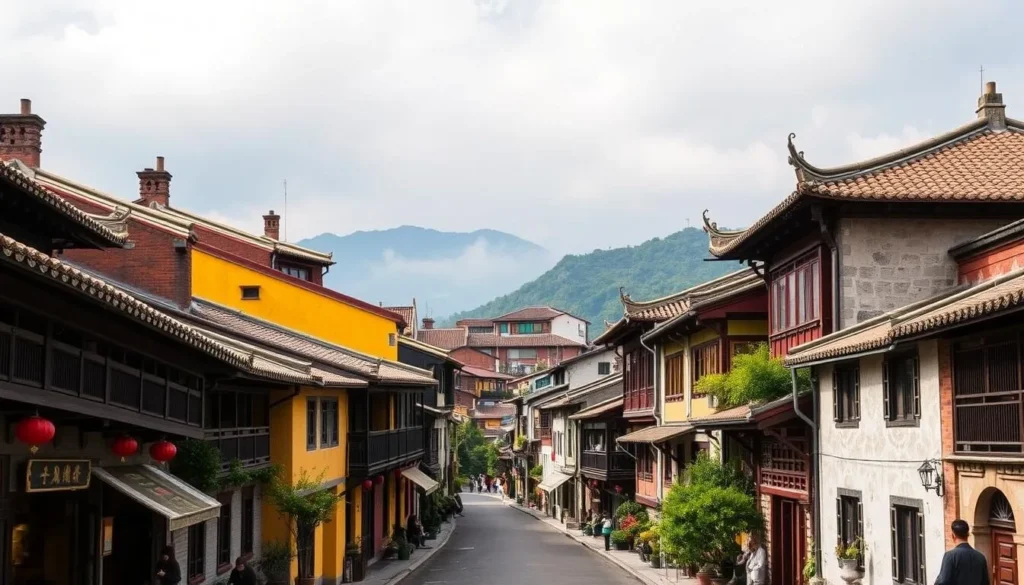 An image of Dali Ancient Town's historic streets and traditional Bai-style buildings.