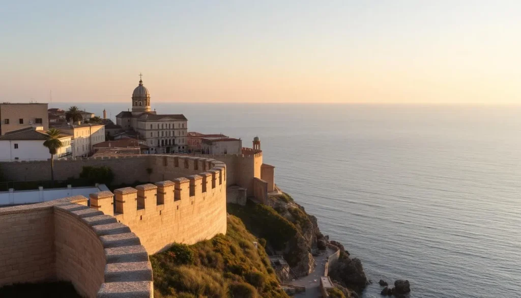 An image of Dalt Vila's ancient walls and the Mediterranean Sea in the background