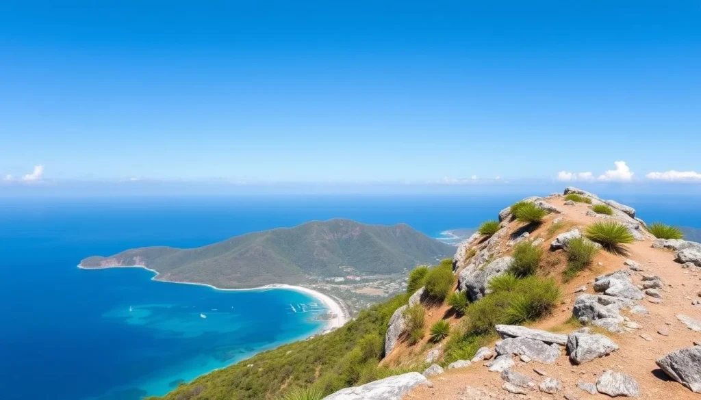 An image of Drake's Seat with a panoramic view of Magens Bay and the Caribbean Sea