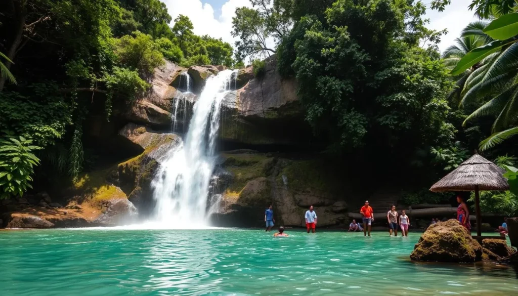 An image of Dunn's River Falls, Jamaica, highlighting its natural beauty and historical significance.