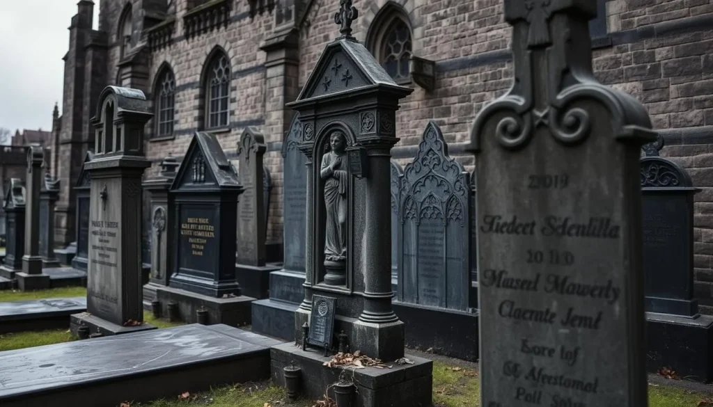 An image of Greyfriars Kirkyard in Edinburgh, Scotland, showcasing its historic gravestones and eerie atmosphere.