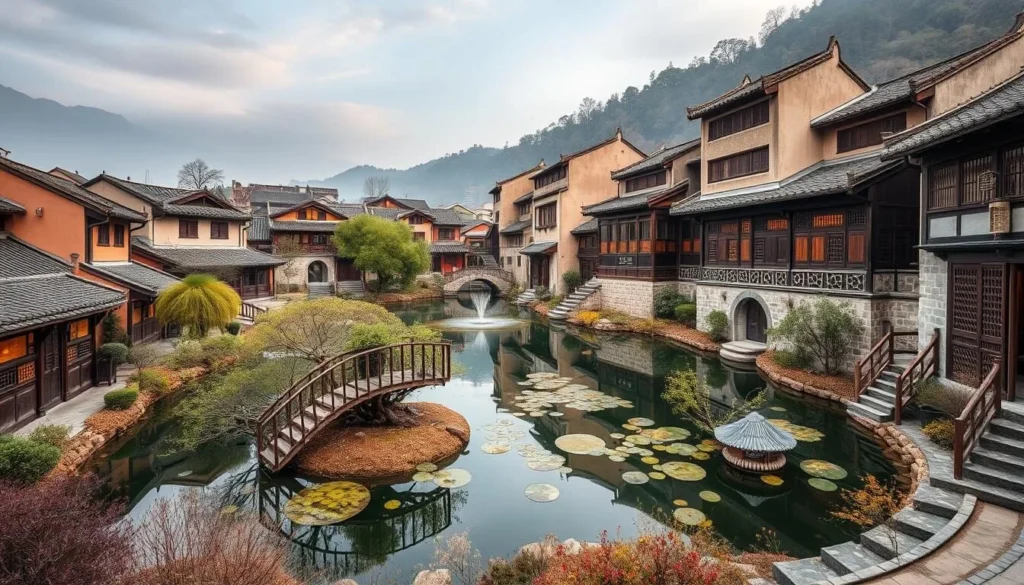 An image of Hongcun Village with its picturesque Moon Pond and traditional Hui-style architecture