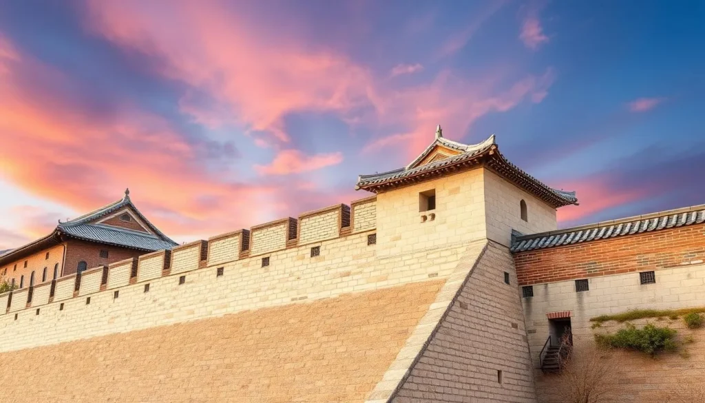 An image of Hwaseong Fortress's defensive walls