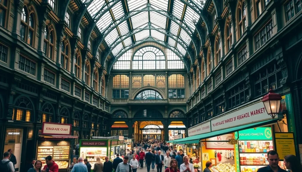 An image of Kirkgate Market's stunning Victorian architecture and bustling stalls.