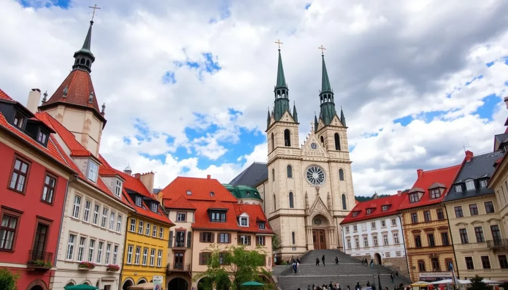 An image of Košice's historic Old Town, featuring St. Elisabeth Cathedral
