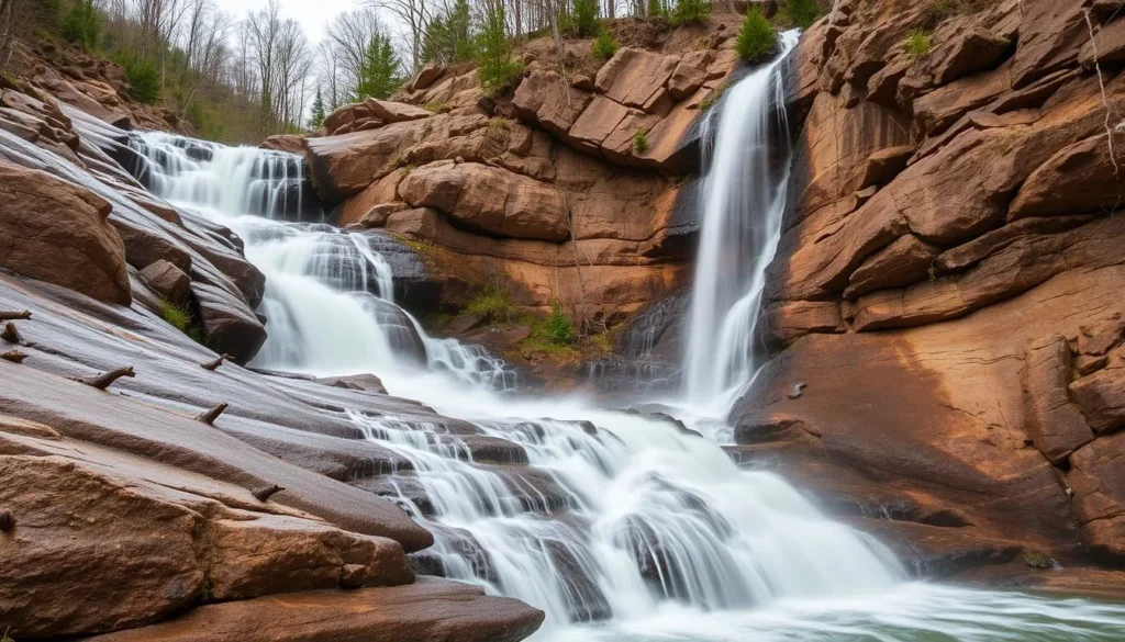 An image of Ludlowville Falls cascading down a rocky slope.