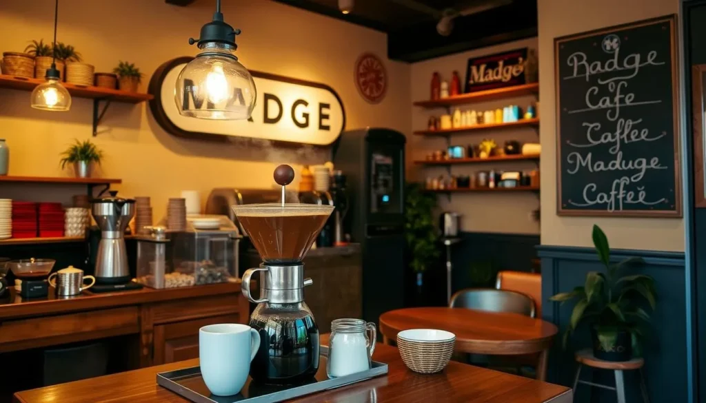 An image of Madge Café's interior, showcasing its traditional brewing method and cozy atmosphere.