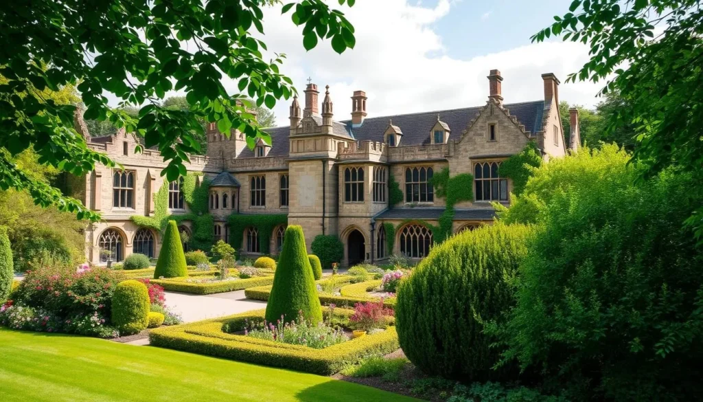 An image of Newstead Abbey, a medieval monastic abbey with beautiful gardens.