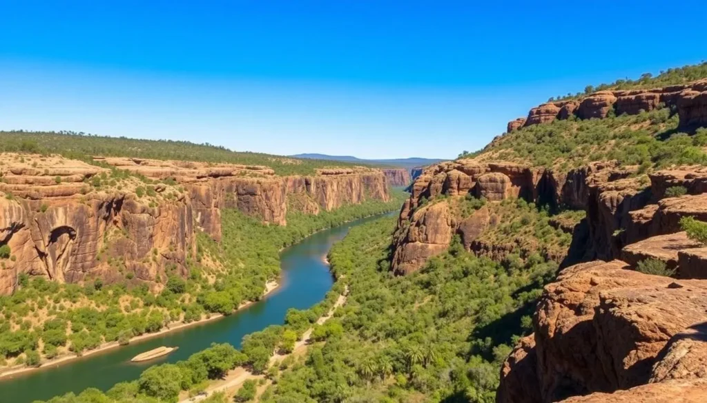 An image of Nitmiluk Gorge with the Katherine River flowing through it