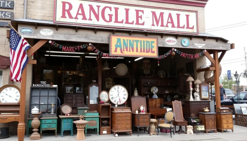 An image of Rangeline Antique Mall's exterior or interior, highlighting its vast collection of vintage items.