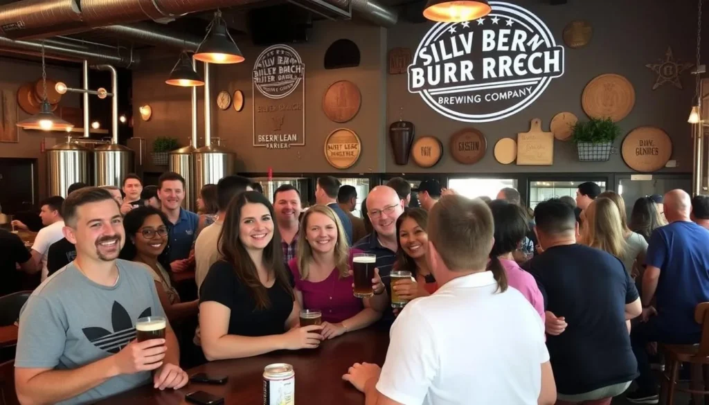 An image of Silver Branch Brewing Company's taproom with patrons enjoying their beers.