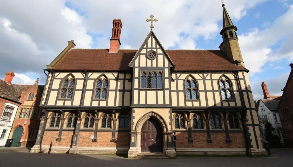 An image of St. Mary's Guildhall in Coventry, showcasing its medieval architecture and historic significance.