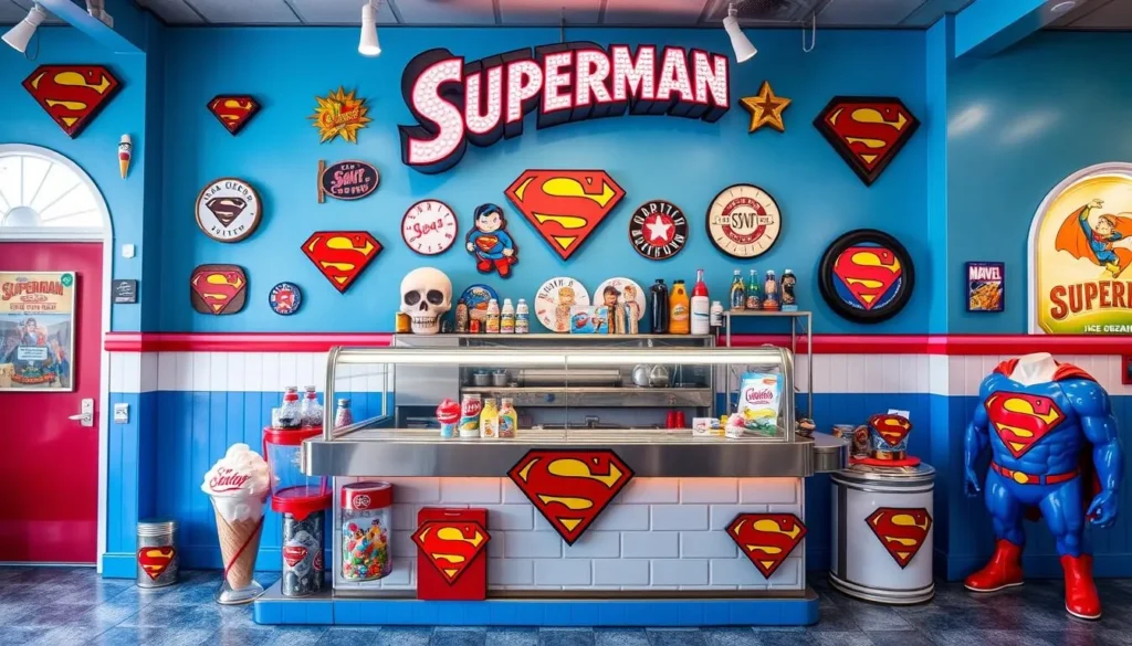 An image of Superman memorabilia at Supertam on66 Ice Cream Parlor