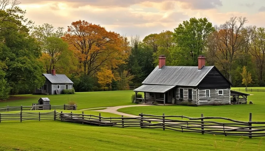 An image of Thoreau Farm, a historic house in Concord, Massachusetts, with a serene landscape.