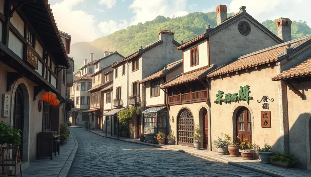 An image of Xingping Ancient Town's cobblestone streets