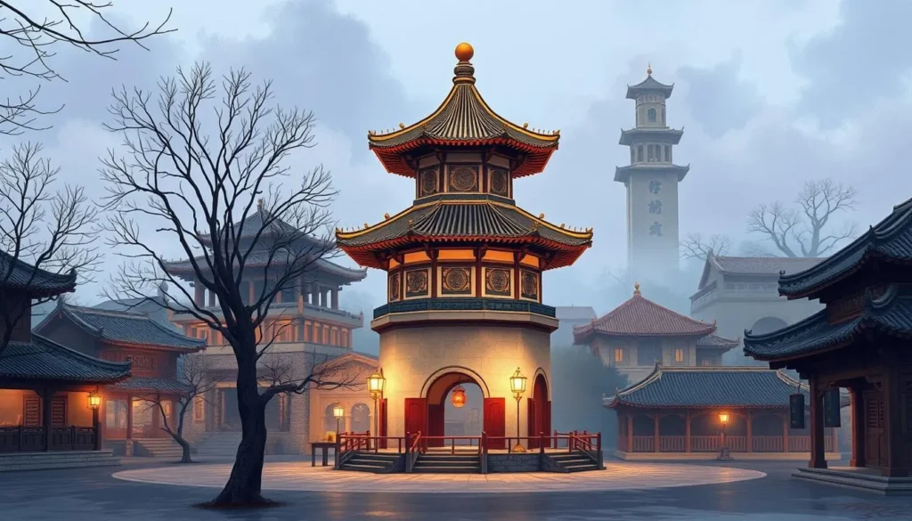 An image of Yinchuan's historic Drum Tower, a central landmark from the Qing Dynasty, surrounded by other historic structures.
