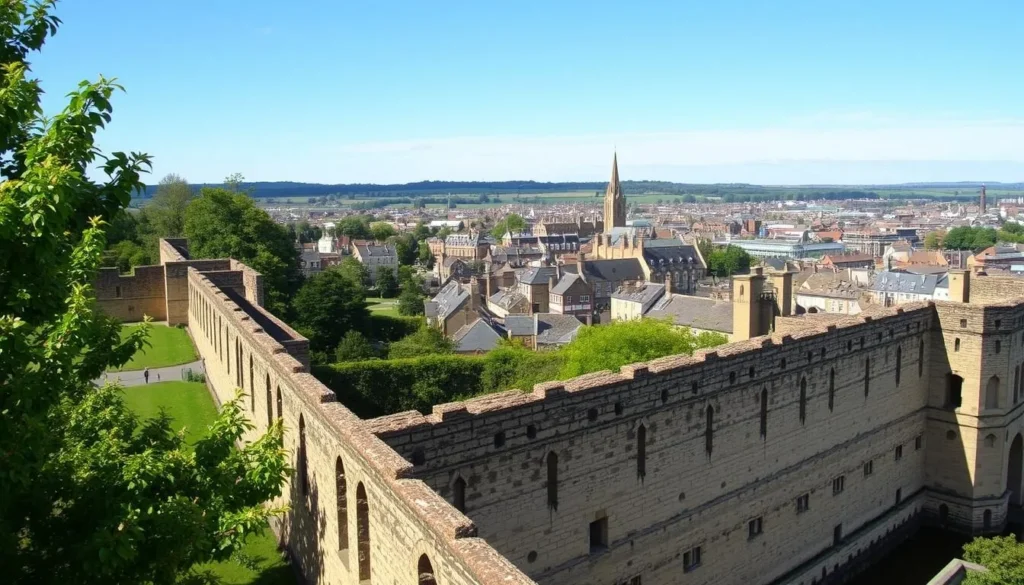 An image of York's city walls with a scenic view of the city