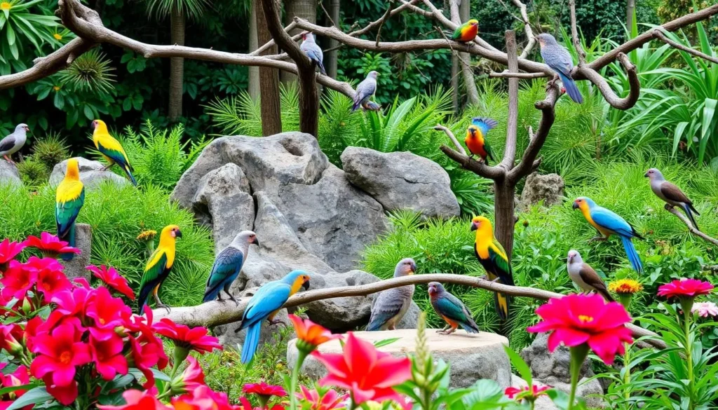 An image of a bird sanctuary with various bird species.