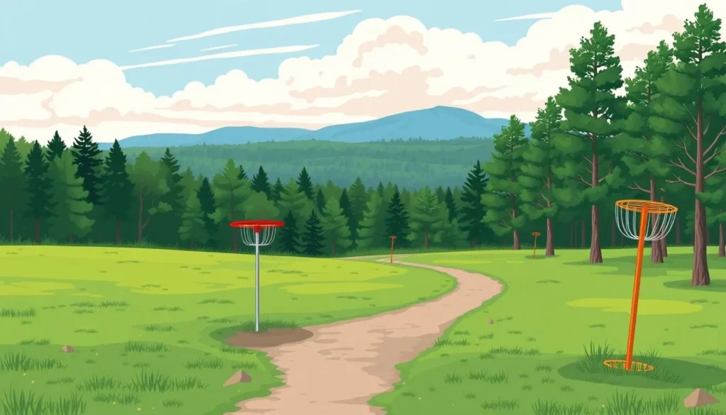 An image of a disc golf course in Augusta, Maine, with a serene natural backdrop.