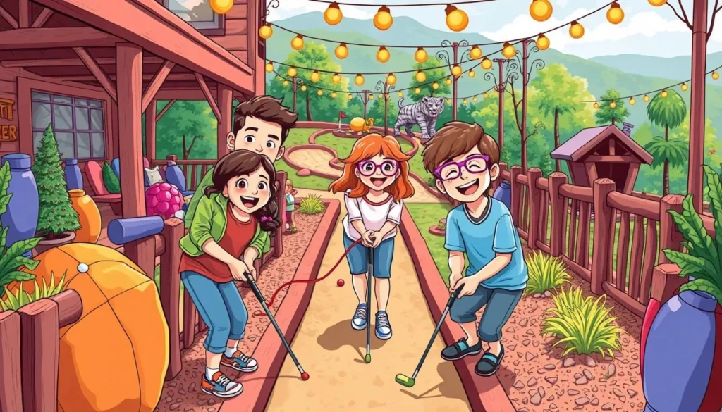 An image of a family enjoying a round of mini-golf in Gatlinburg