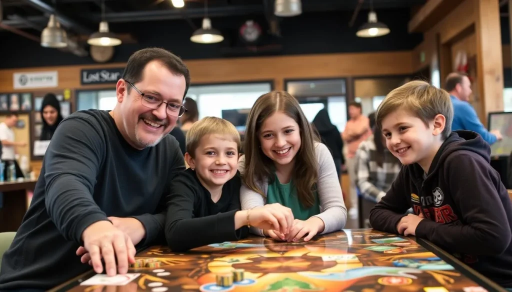 An image of a family enjoying a tabletop game at Lost Star Tabletop Gaming Outfitter in Gig Harbor.