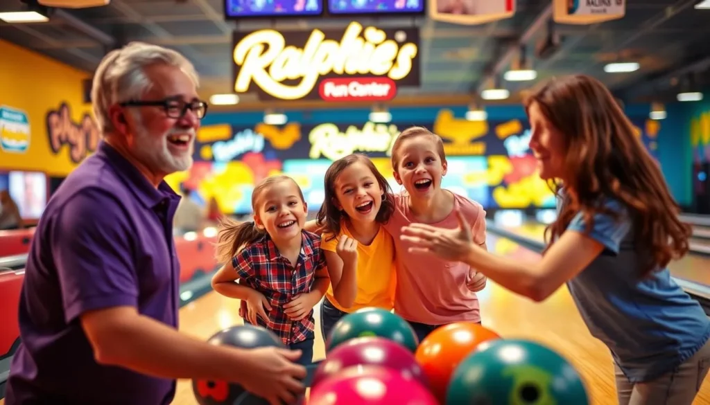 An image of a family enjoying bowling at Ralphie's Fun Center