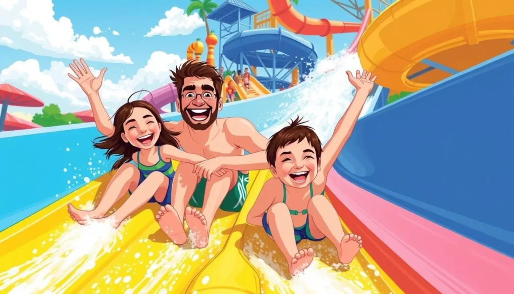 An image of a family enjoying the water slides at Magic Waters Waterpark