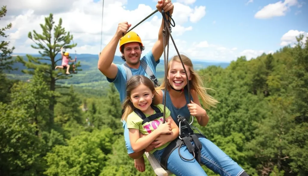 An image of a family enjoying the zip line at Alpine Hills Adventure Park