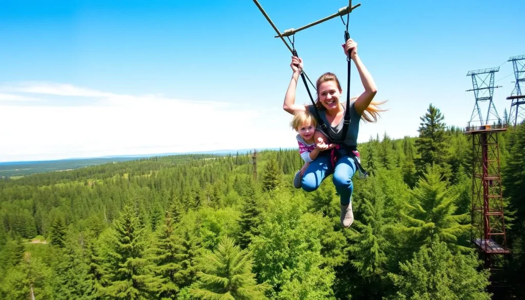 An image of a family member navigating a zip-line at North Shore Adventure Park.