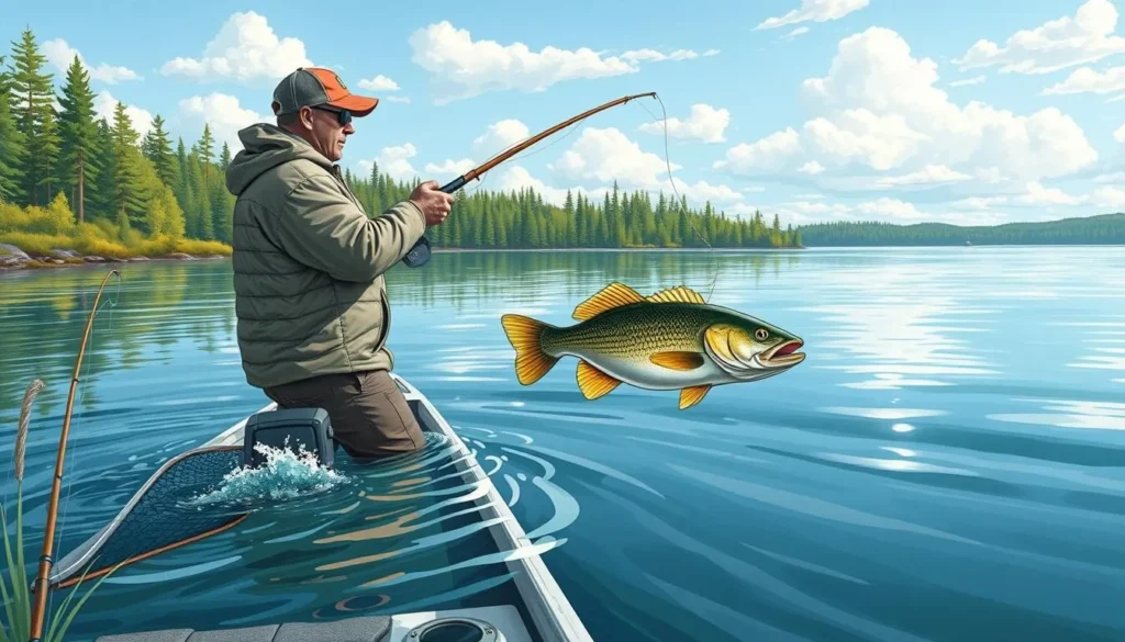 An image of a fisherman catching a walleye on Big Sandy Lake