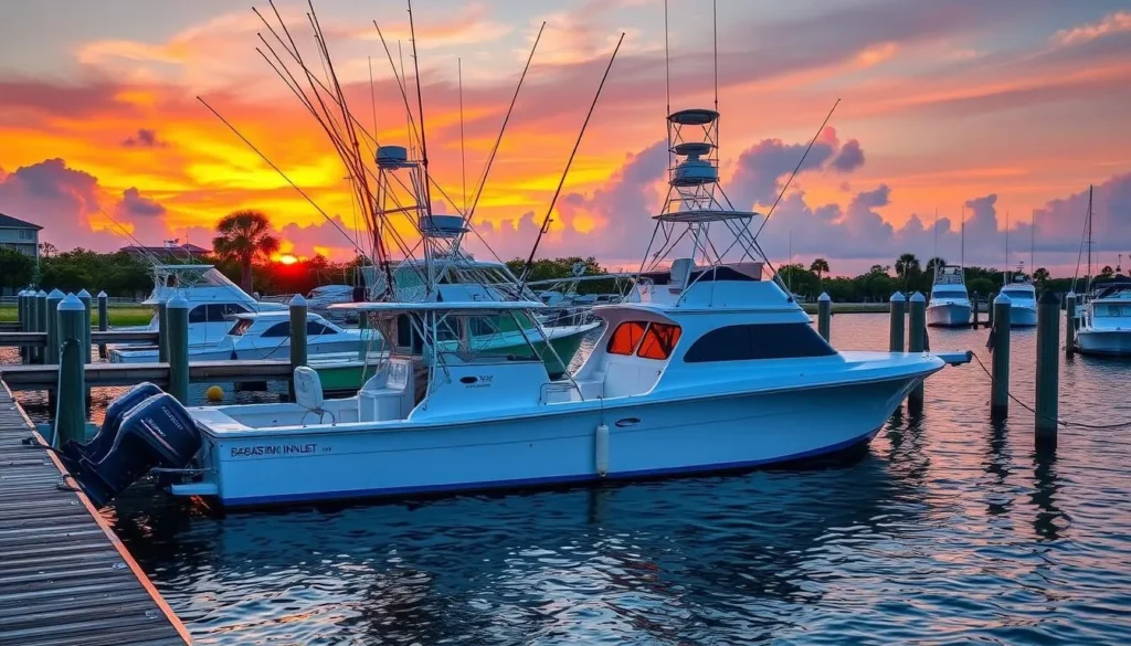 An image of a fishing charter boat at the Sebastian Inlet