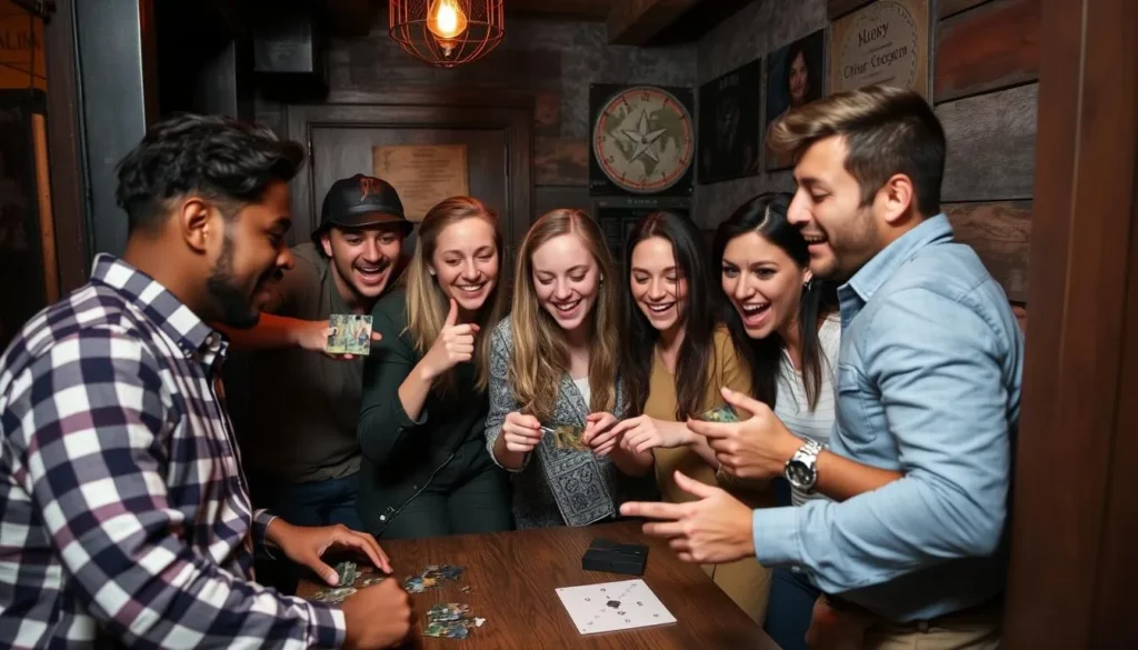 An image of a group attempting to escape a themed room at Escape Room Fishers.