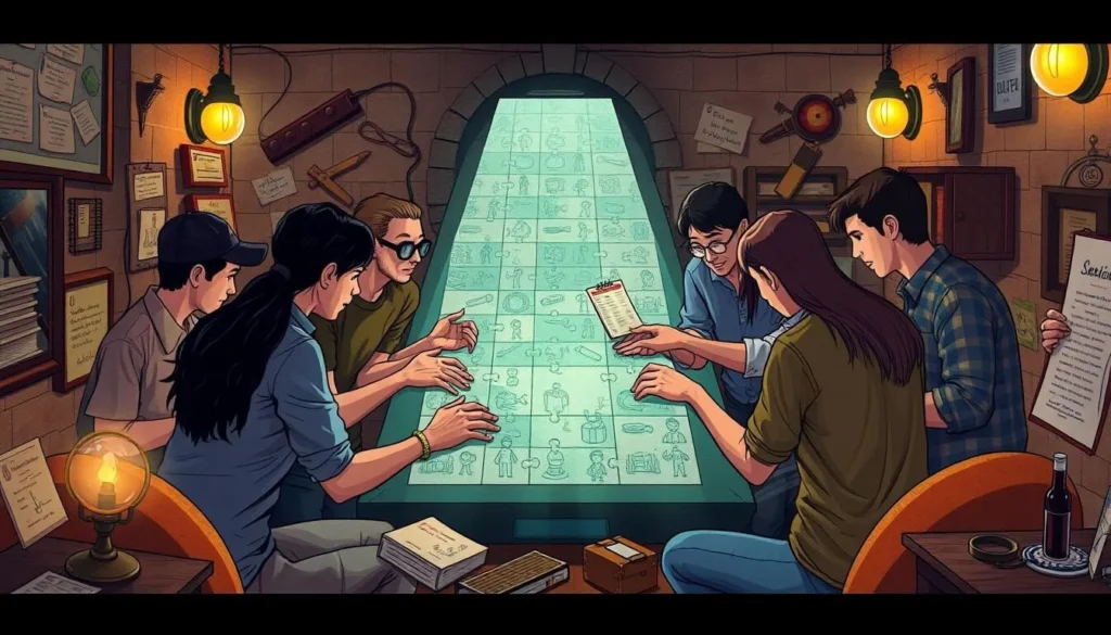 An image of a group attempting to solve a puzzle in an escape room