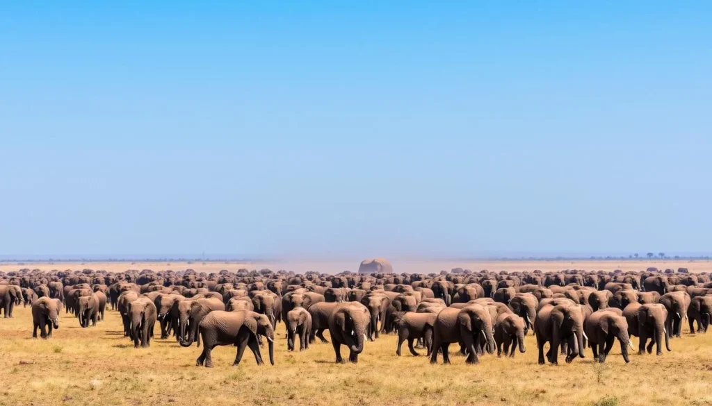 An image of a large elephant herd in Hwange National Park