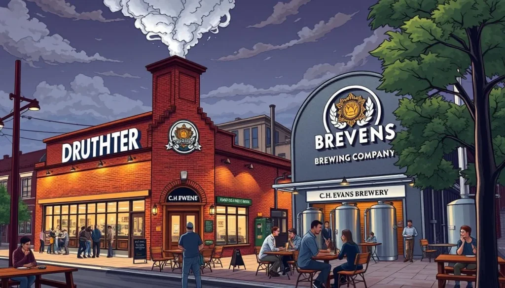 An image of a local brewery in Albany, such as Druthers Brewing Company or C.H. Evans Brewery.