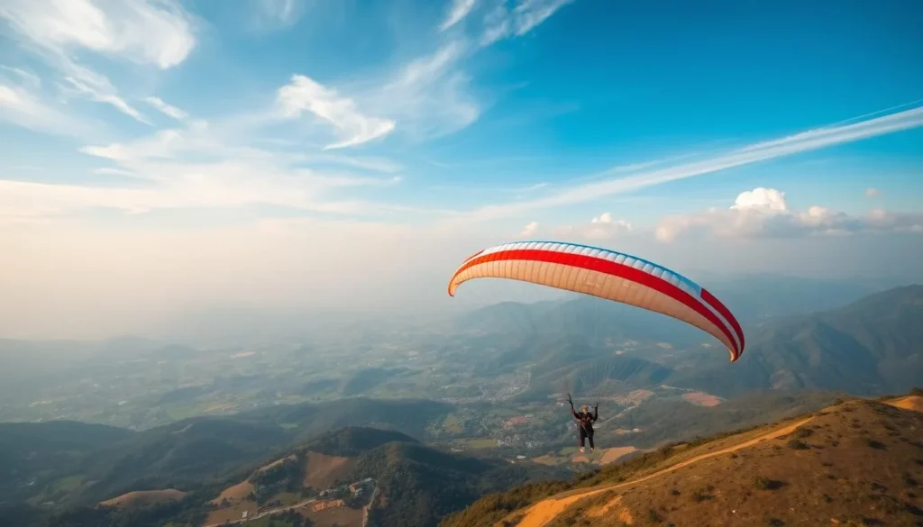 An image of a paraglider soaring over the Nagarkot valley
