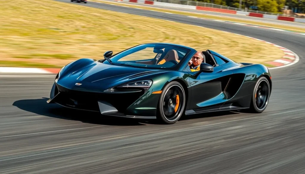 An image of a person driving an exotic supercar on a track