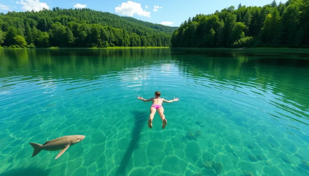 An image of a person swimming at Little Grassy Lake