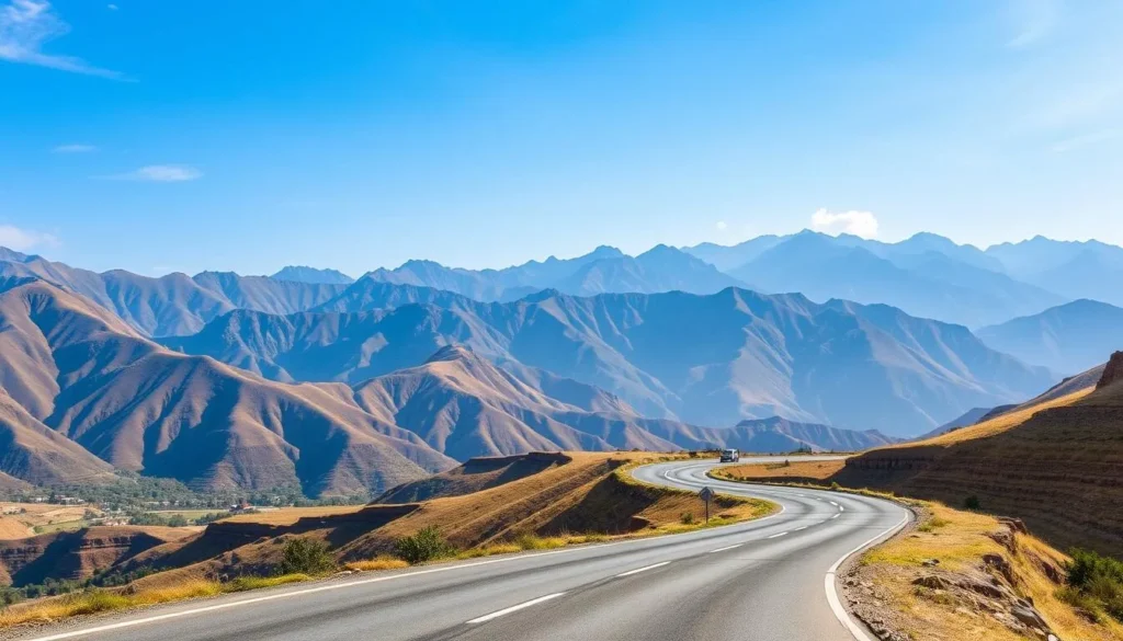 An image of a scenic road leading out of Dali towards the surrounding mountains