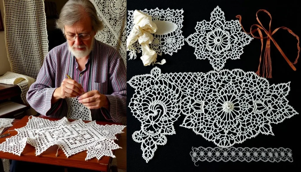 An image of a skilled artisan demonstrating lacemaking techniques or a display of intricate lace pieces