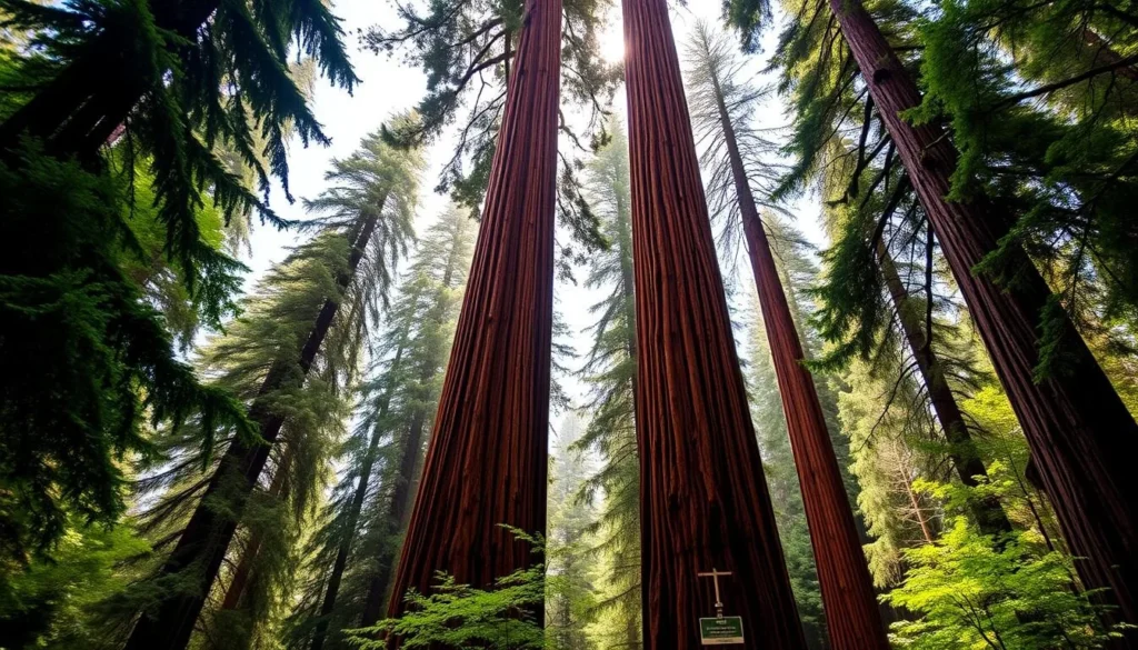 An image of a towering coastal redwood in Muir Woods