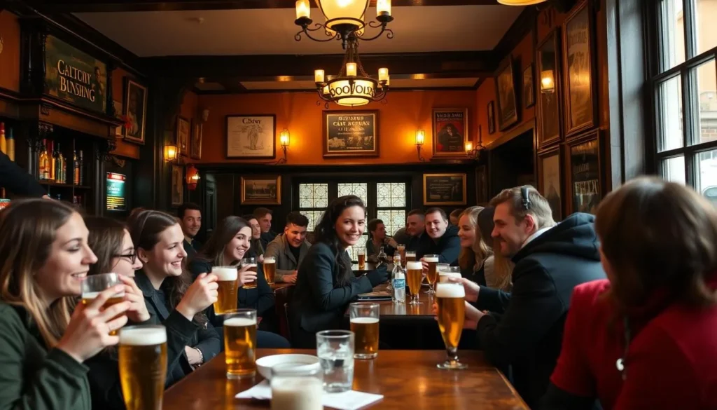An image of a traditional Cambridge pub with students and locals enjoying a pint